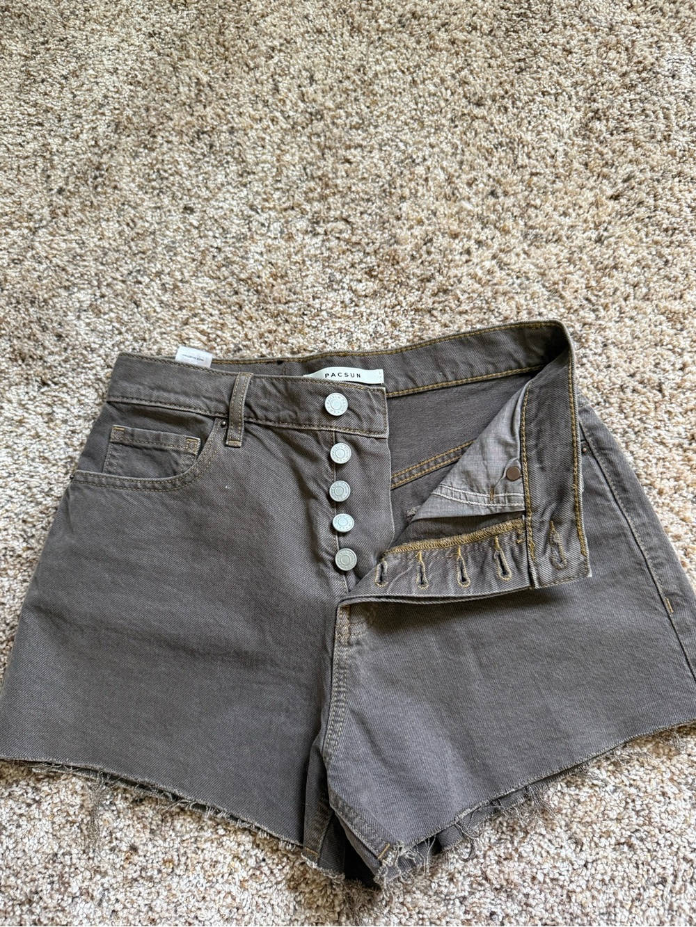 PacSun High-Rise Button-Fly Jean Shorts — Olive